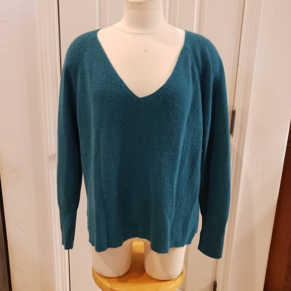 Sundance Rowan Blue Cashmere V Neck Sweater Size Petite Large - Picture 1 of 7